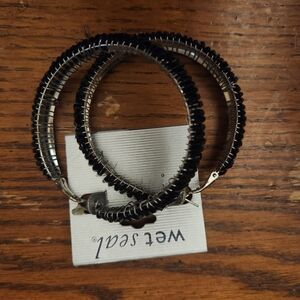 Wet Seal Black and Silver Hoop Earrings